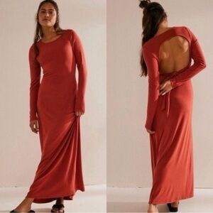 Free People Beach Aubre Open-Back Essential Maxi Dress in Rust - Size M Resort